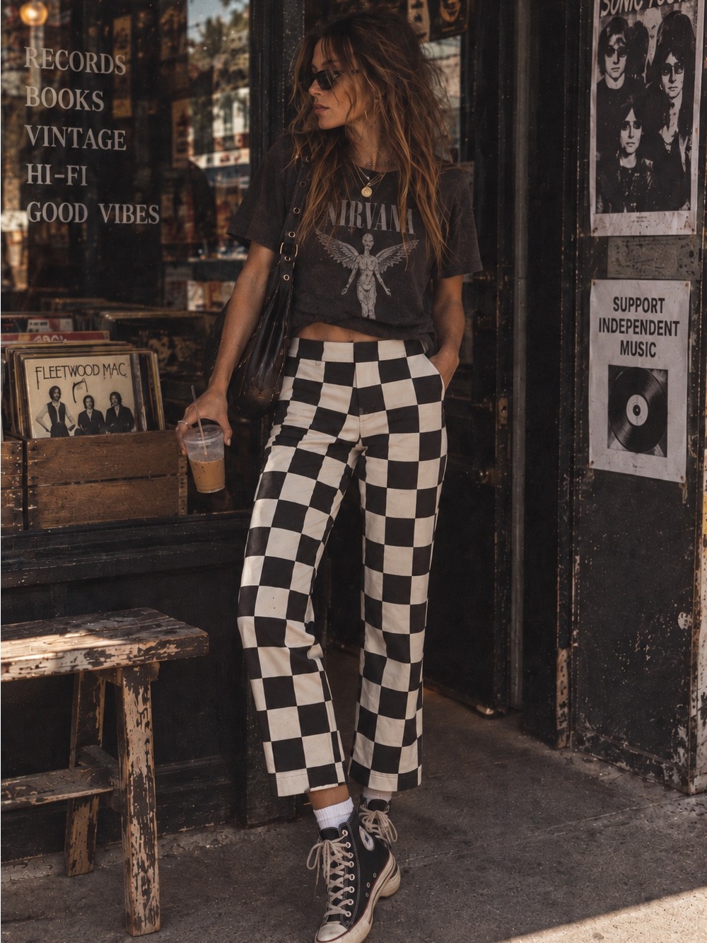 Zara Checkered Cropped Pants - Black & White